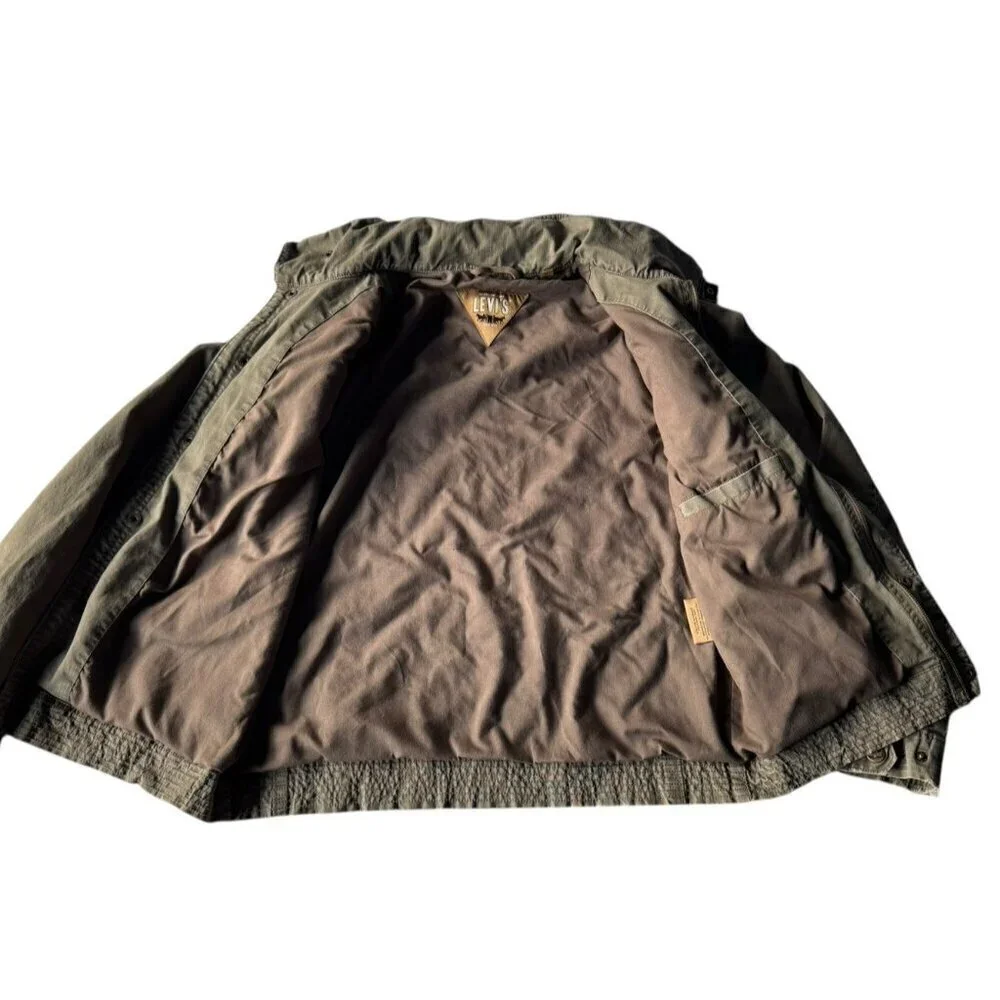 Vintage Levi’s Men's Sz M Olive Green Military Jacket Full Zip Front Zip Hood